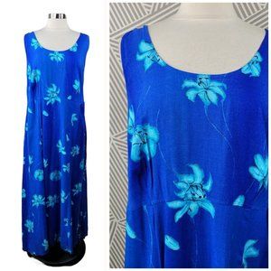 Vintage 90s Slip Dress size 16 Floral Cottagecore alt midi long Tropical Hawaii